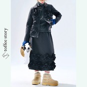 黒キルティング×甘フリルのアート系ジャケット 《i0826》