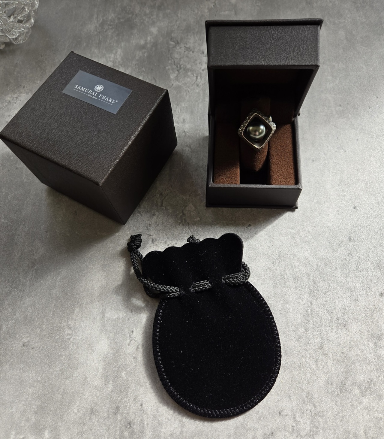 [BRISTOL] 黒蝶真珠シルバーリング　スクエア