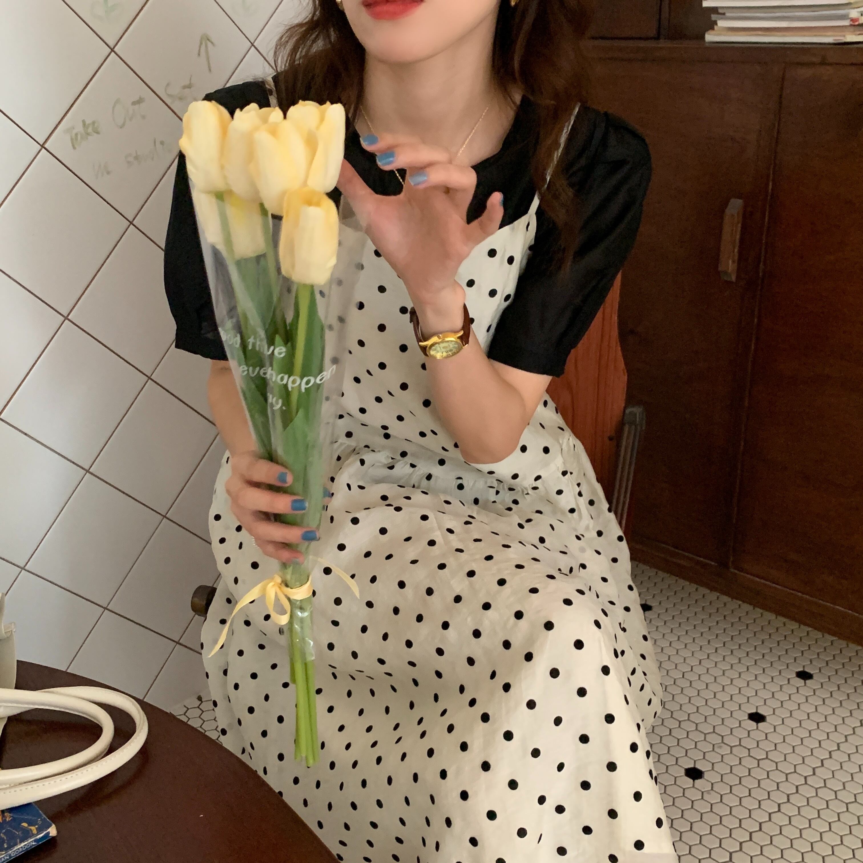 シャツ スカート サマースタイルスリーブトップス 水玉 夏物 ビッグFスモールZ韓国43687116975