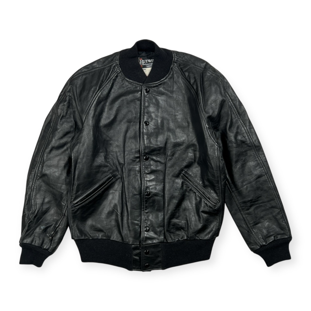 80s BUTWIN バトウィン オールレザー ビンテージ スタジャン バーシティジャケット サイズ 42 /オールブラック/オールド