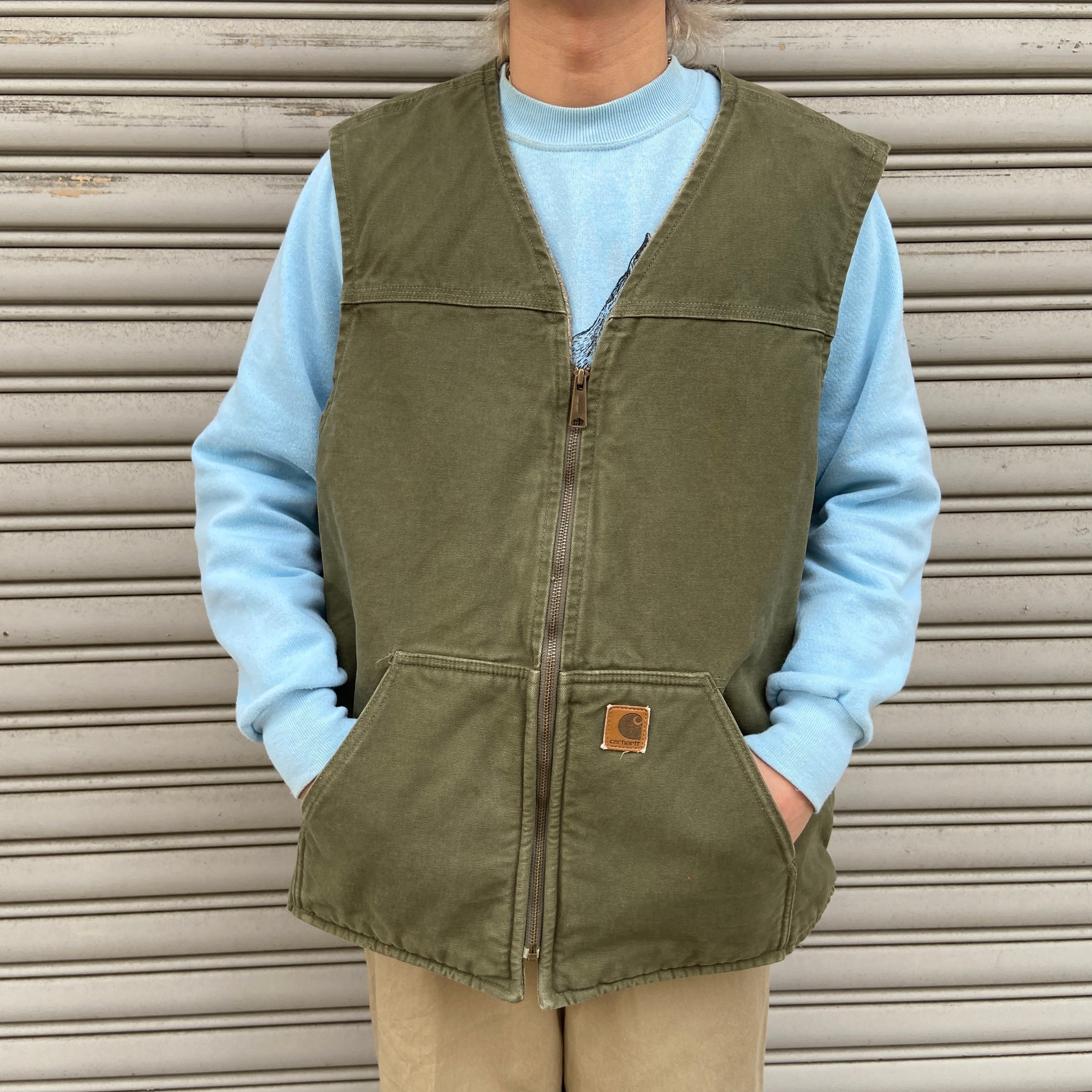 carhartt カーハート ダックベスト V26 カーキ ボアライナー XL | 古着