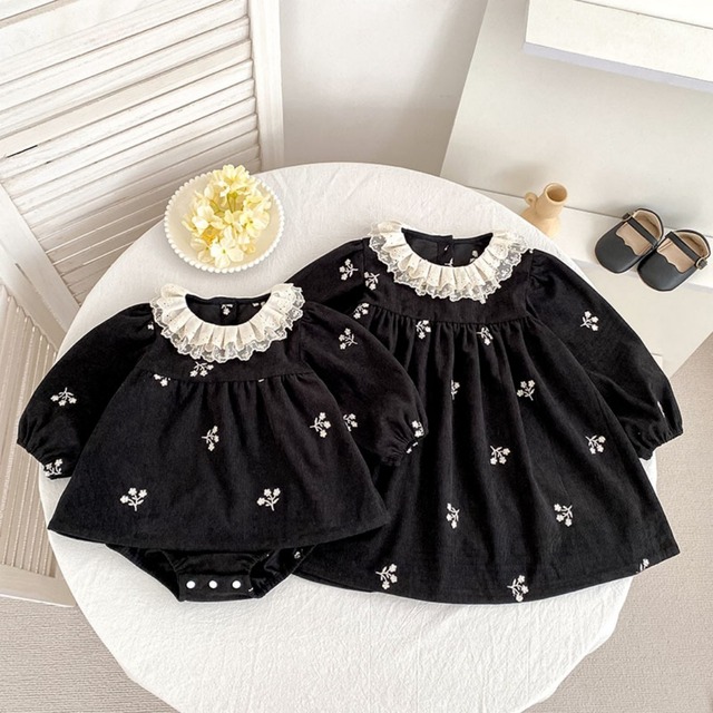 【66-130】秋刺繍入りコーデュロイ長袖ワンピース 女の子 ベビー キッズ