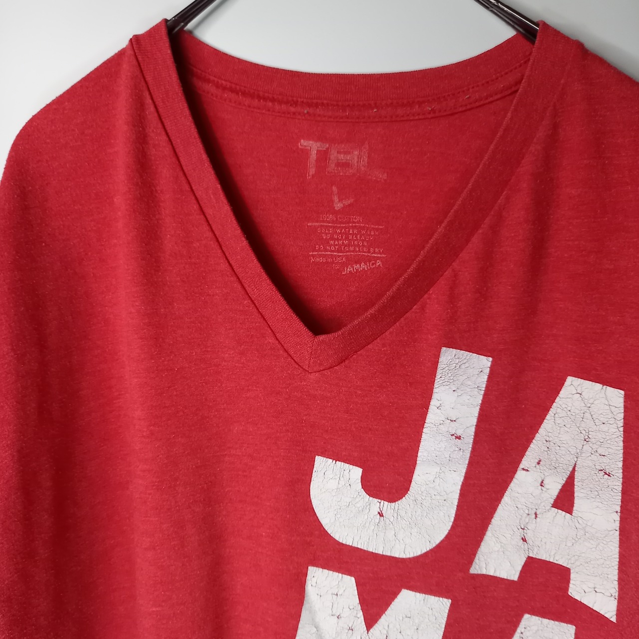 TBL　Vネック　プリントTシャツ　半袖　アメリカ製　サーモンピンク　L