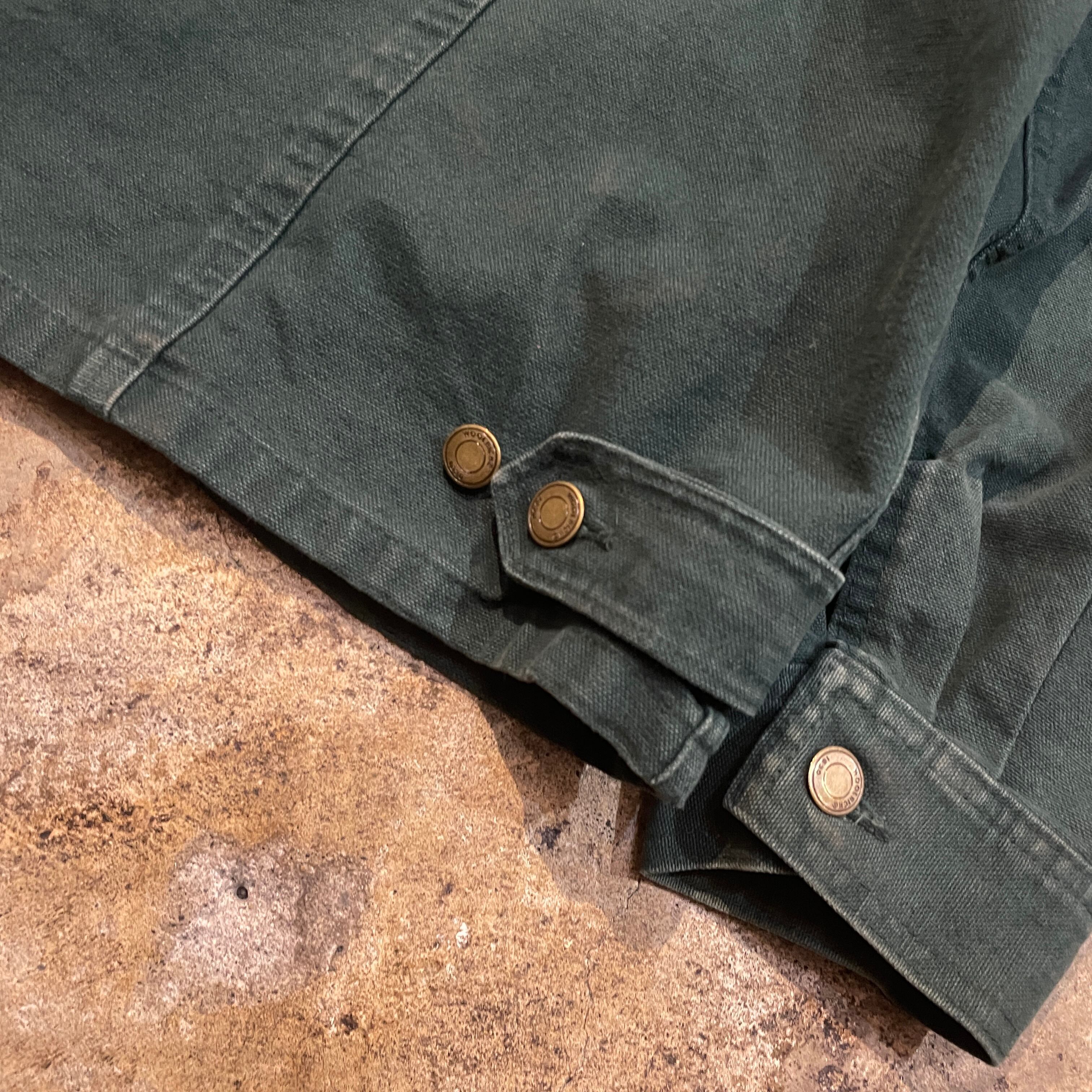 Woolrich 襟レザー ブラックデニム ウールリッチ　BLACK USA製 80's~90's Woolrich Black Denim Hunting Jacket 80年代 ウールリッチ