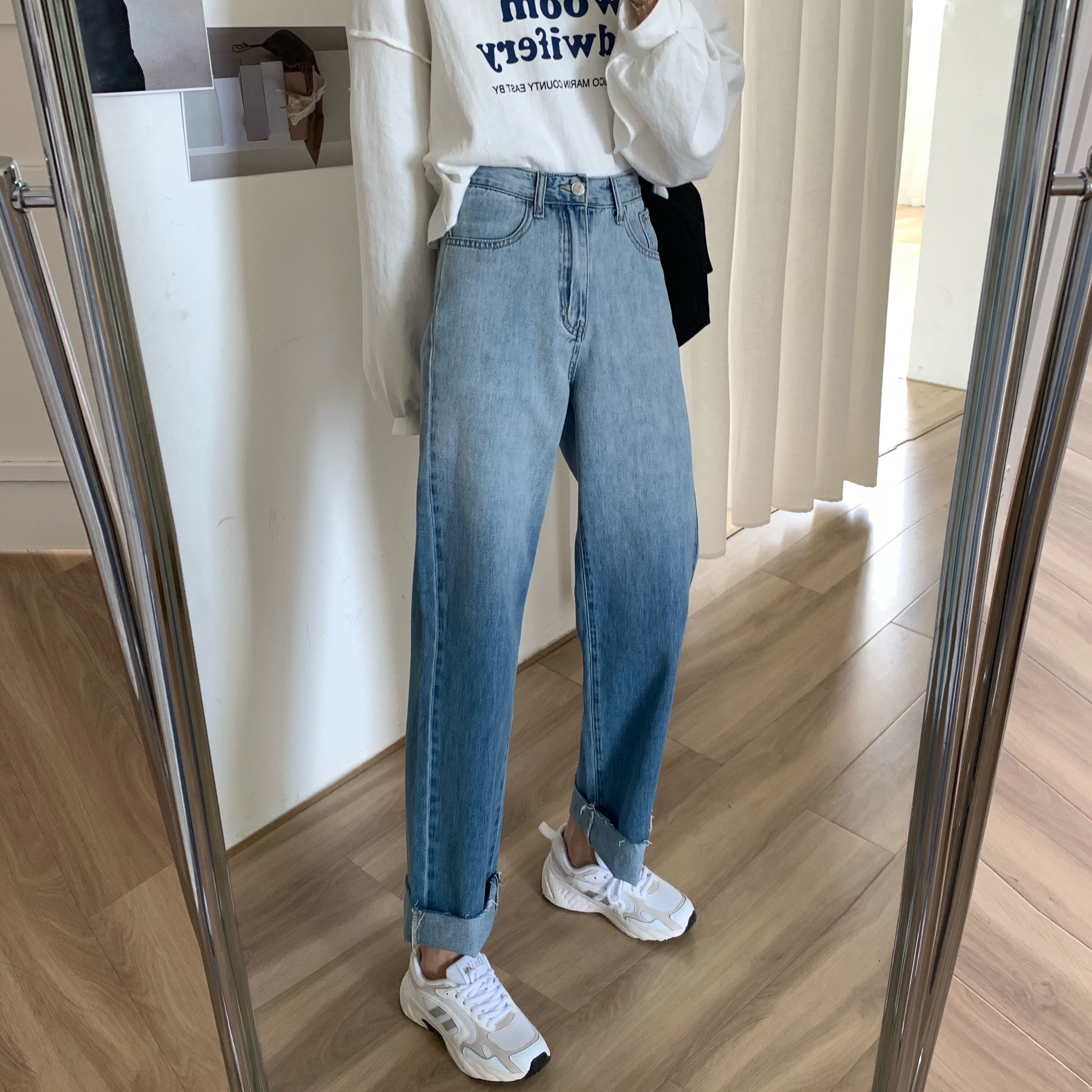 ウエストジーンズレディース2020年初秋新グラデーションブルーデザインセンスバージョンルーズ&シンストレートパンツ クレセントシティ46926285120