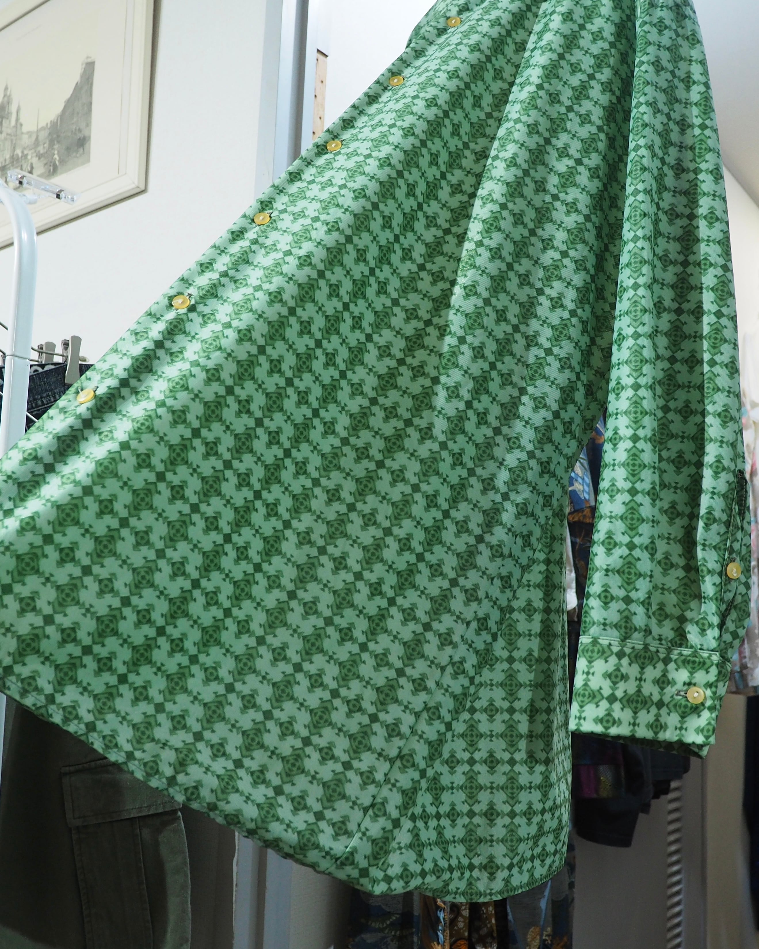 1970 - 80s Geometric rhombus patterns vintage Drape loose shirt