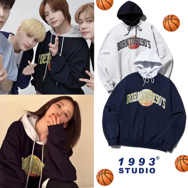 ★TXT ボムギュ 着用！！【1993 STUDIO】BORN TO BE ARCH LOGO HOODIE - 2COLOR