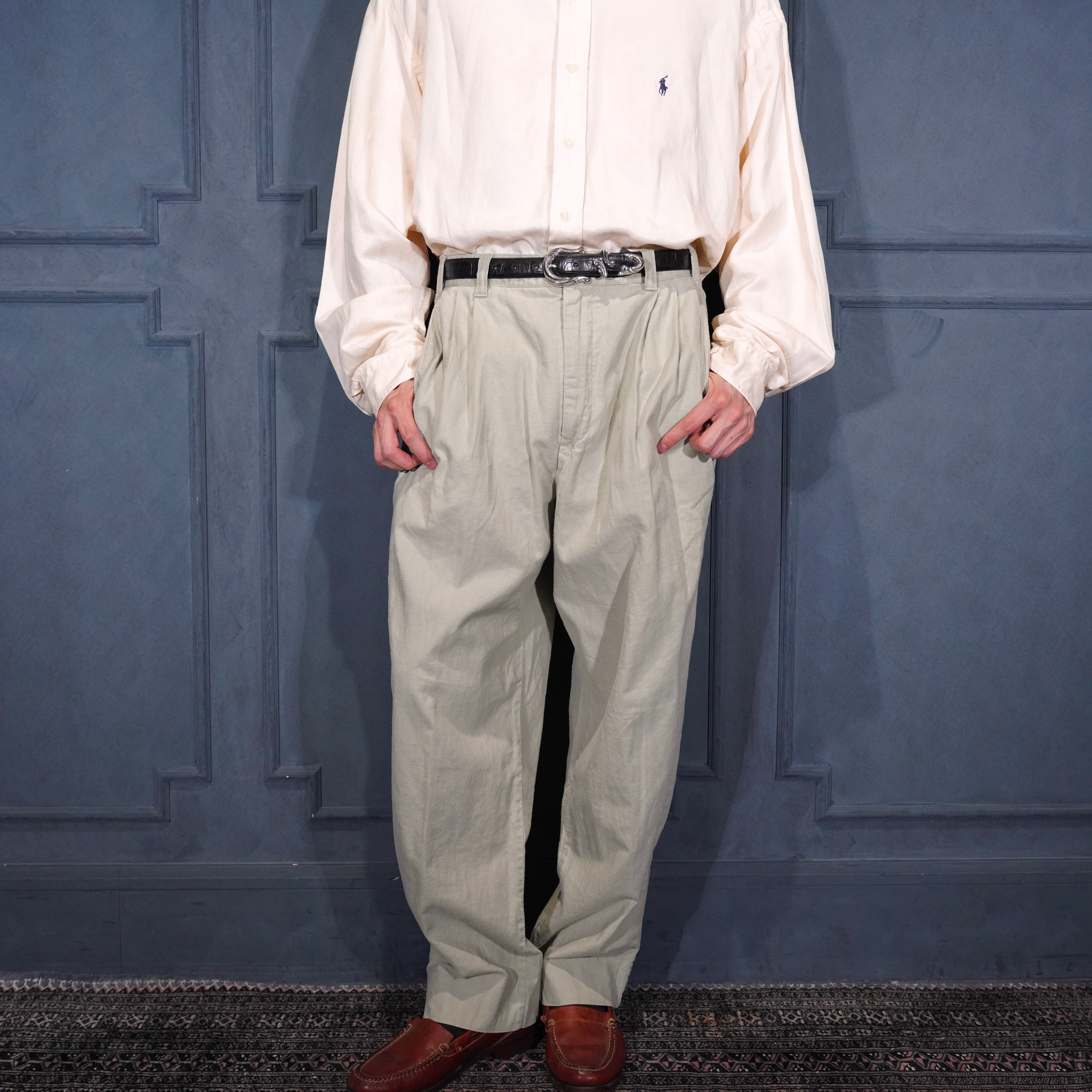 USA VINTAGE BANANA REPUBLIC TUCK DESIGN LINEN100% WIDE SLACKS