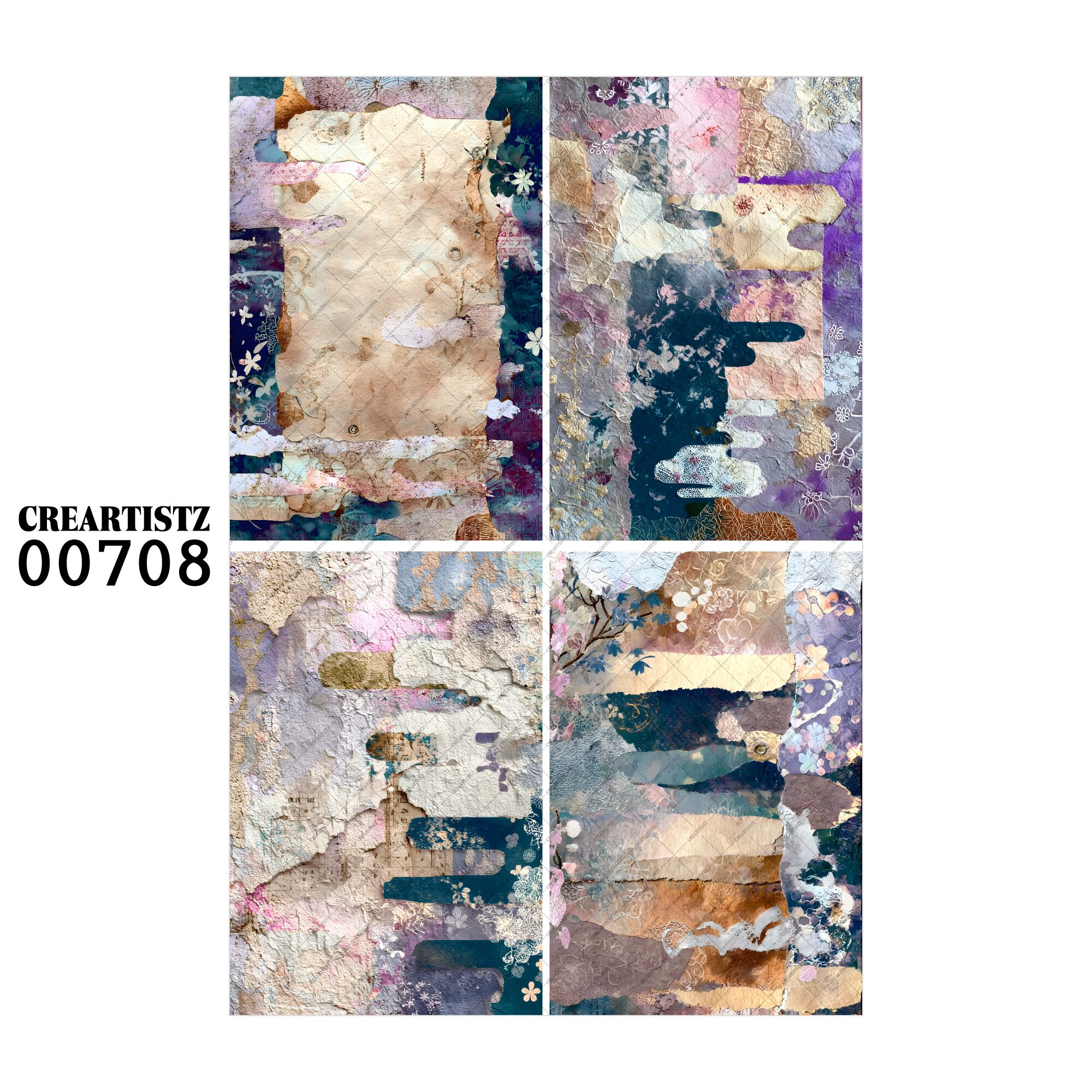 00708 背景 コラージュ素材 オリジナル 12枚セット (4種類×3枚) ペーパー/ステッカー CREARTISTZ