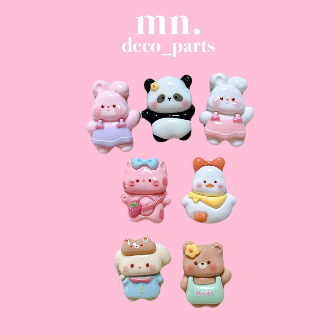 【2個セット】デコパーツ ハンドメイド資材 動物 うさぎ ねこ くま パンダ