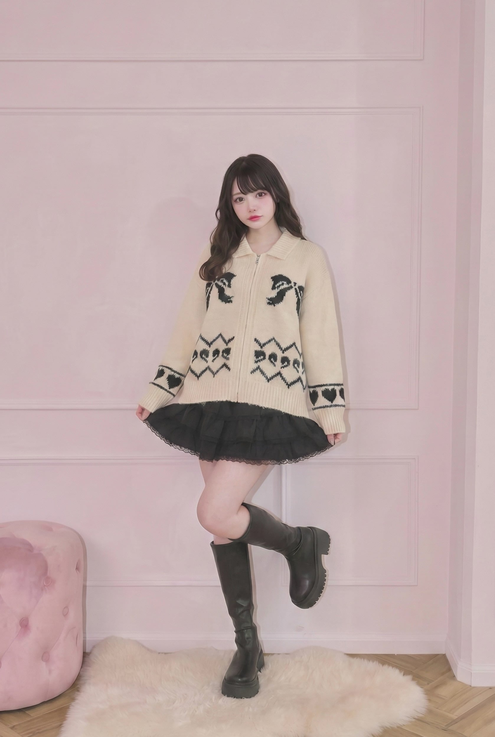 lovely ribbon zip knit