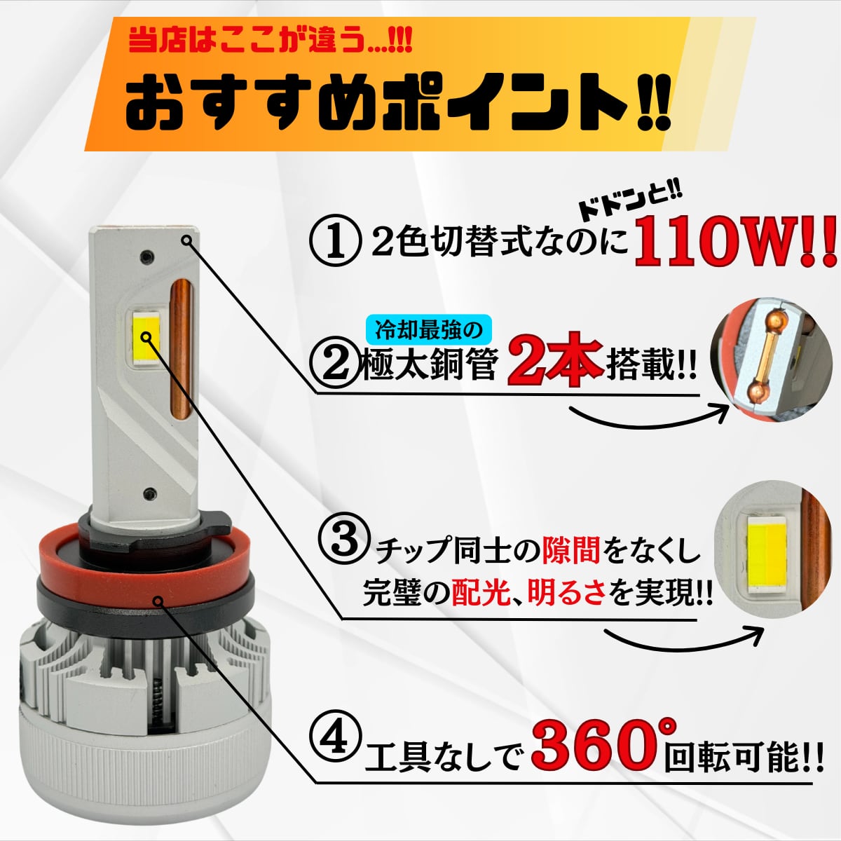 車 超爆光！2色切替式 L1B用 ライムイエロー×ホワイト フォグランプ！