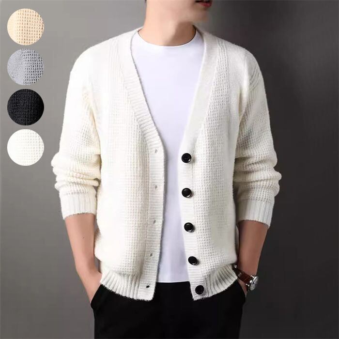 [エアバイ] 裏起毛 スタンドネック フルジップ ブルゾン アウター カジュアル 防寒 秋 冬 メンズ ニットカーデ?