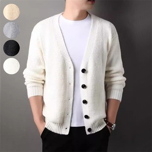 ニットカーディガン カーディガン メンズ 4色 M-3XLsize 長袖 無地 Vネック カジュアル きれいめ 秋冬 24zm796