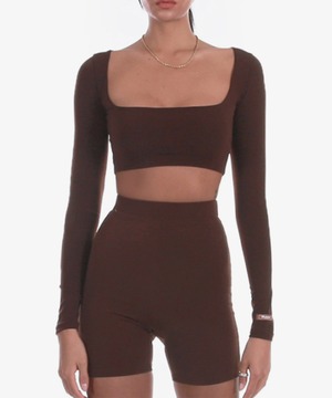 [BADBLOOD] EGO SQUARE NECK CROP TOP IN CHOCOLATE