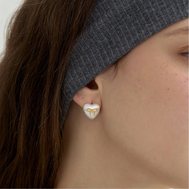 heart ribbon motif earrings　J00291