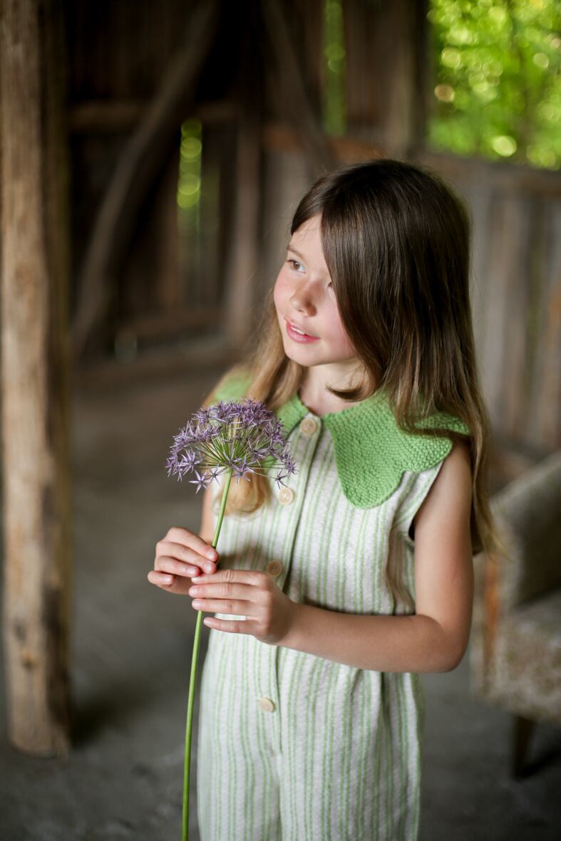 Kalinka/Cordelia Overall-Green Stripe ［2Y,4Y］ | Treize 