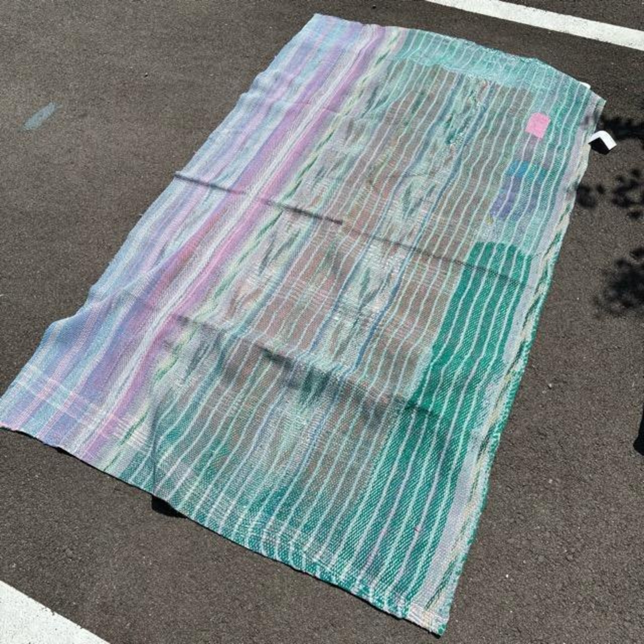 インド　ヴィンテージラホールキルト 38000-5　115×200cm　カンタ　ベッドカバー　ソファカバー　マルチカバー　ハンドメイド　１点もの　グリーン　ホワイト