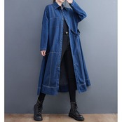 配色ステッチ デニム フレア コート 00421