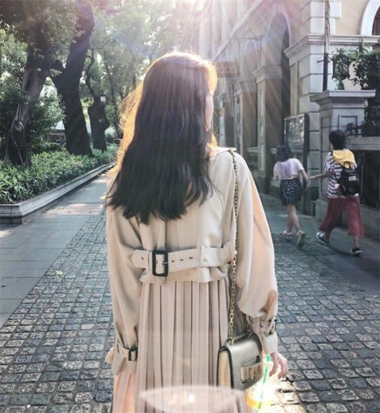 瞬間にくびれ美人 早い者勝ち 中・長セクション スリムフィット トレンチコート お出かけ プリーツ