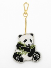 幸せをよぶ　ザリ刺繡バッグチャーム／キーチャーム　笹パンダ