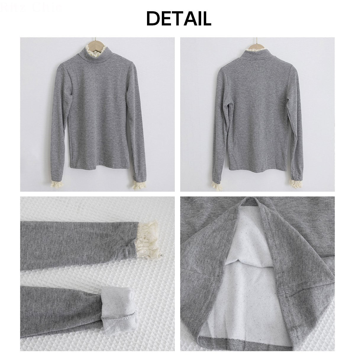 ハイネック リブニット 長袖 レースフリル レディース 春秋冬 韓国 きれいめ シンプル 大人 かわいい フェミニン おしゃれ 伸縮性 ニット トップス 大人可愛い 大人女子