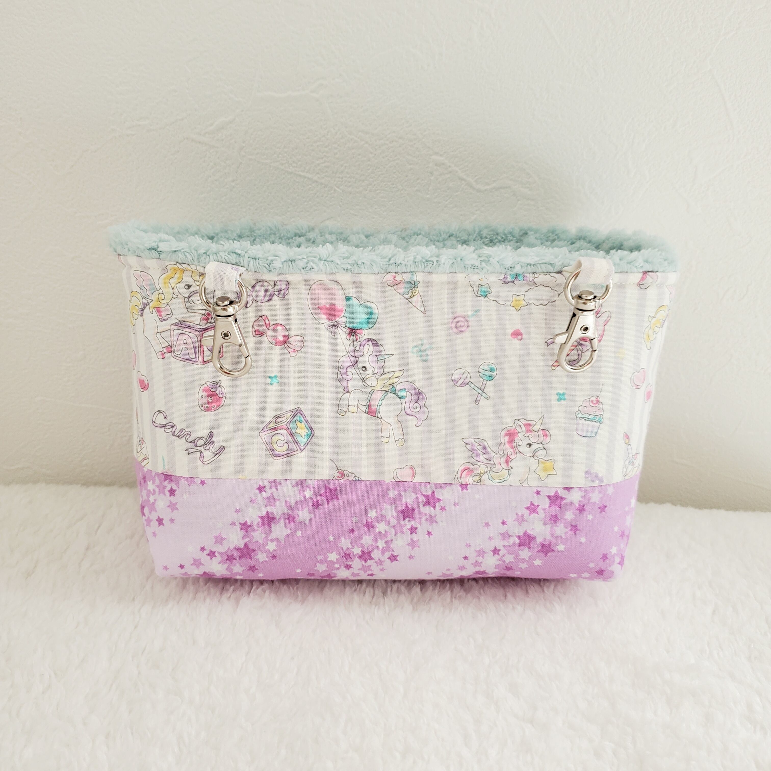 フリルスクエアポーチL♡ユニコーンストライプ×ミルキーウェイ  