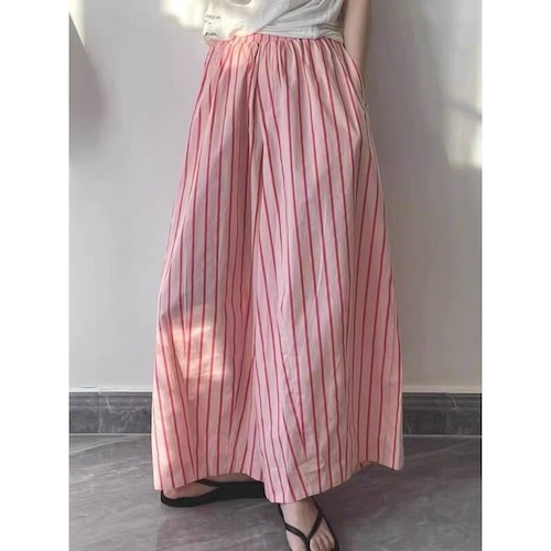 pink striped long skirt　10943