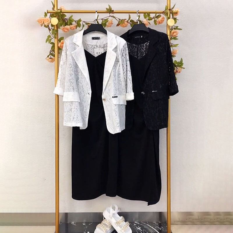 スタイルレーススリーブジャケット プリーツドレス 大きめサイズ ミックスインファッション90885870889