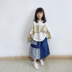 春フリルあしらいカラーブロックスウェット