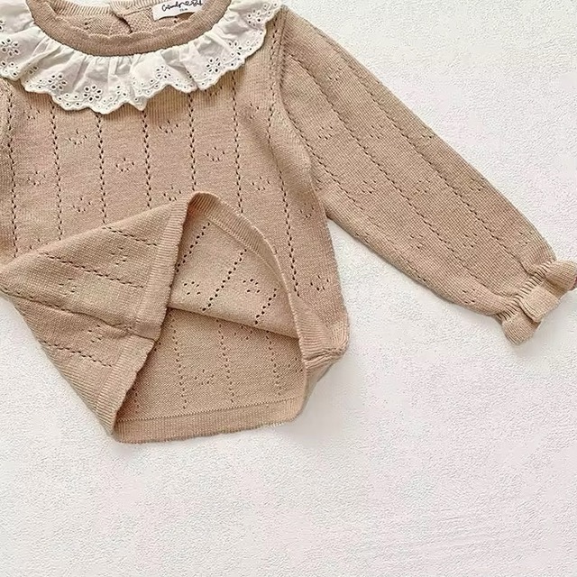 【取寄】レースフリルがかわいいアイレットニットトップス