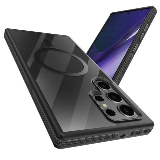 【MagSafe対応・耐衝撃】coiwantung Galaxy S22 Ultra 用 ケース 半透明 傷防止 ワイヤレス充電対応(ブラック)