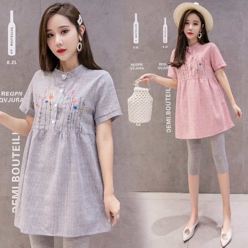 【新作】【送料無料】 コットンリネンマタニティブラウズマルワークオフィスシャツ刺繡服妊婦妊婦夏妊娠トップスC773 ブラウス 刺繍 サマー 夏物 会社 学校 通勤や通学にも AL expec393190016436