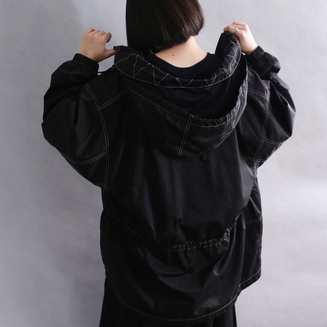 white stitch l/s zip up jacket with hood