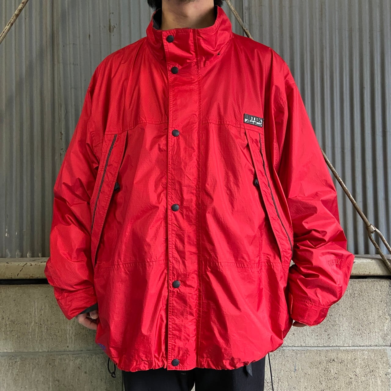 スーパービッグサイズ 90年代 EBTEK Eddie Bauer エディーバウアー GORE-TEX リップストップ ナイロンマウンテンジャケット  メンズ3XL 古着 90s ビンテージ ヴィンテージ フード収納型 フリースライナー レッド 赤色 大きいサイズ【アウトドアジャケット】 | cave 