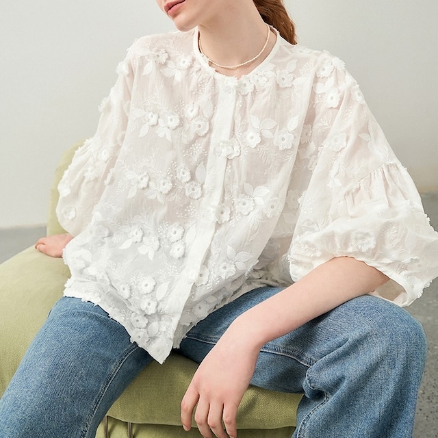 flower embroidery blouse＜t1525＞