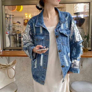 SEQUIN EMBELLISHED DISTRESSED FIT JACKET M-18689
