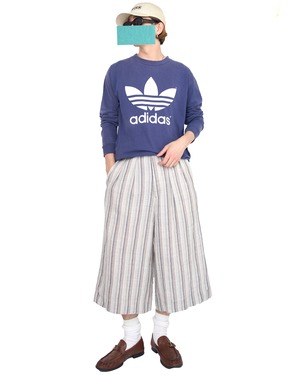 m's braque "CROPPED TUCKED BAGGY PANTS〔BEIGE/GRAY STRIPE〕"