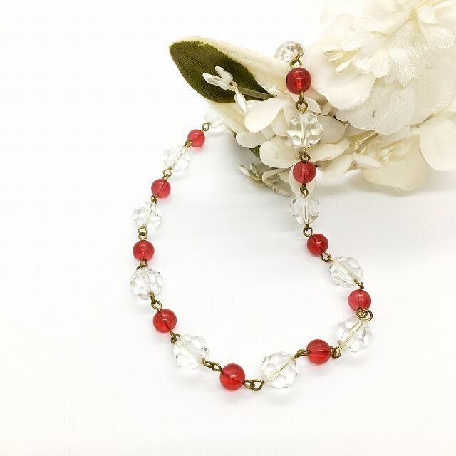 アンティークガラスネックレス アンティーク ヴィンテージ クリアー&レッド ガラス ネックレス BN-1/B