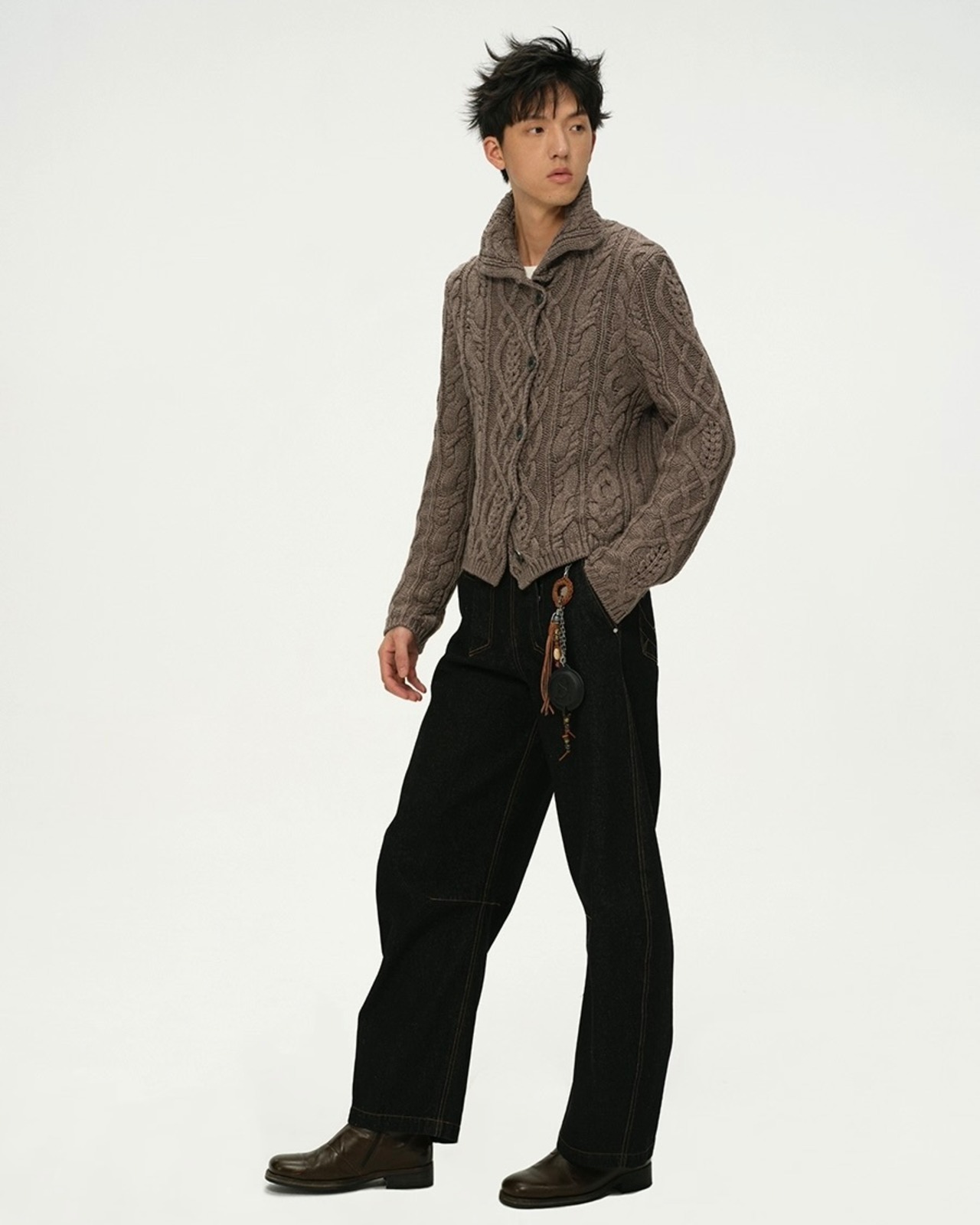 BALIANG Cable Knit Polo Cardigan