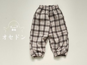【Lovin'】サマーチェックナチュラルパンツ 90〜140cm アイボリー 240523
