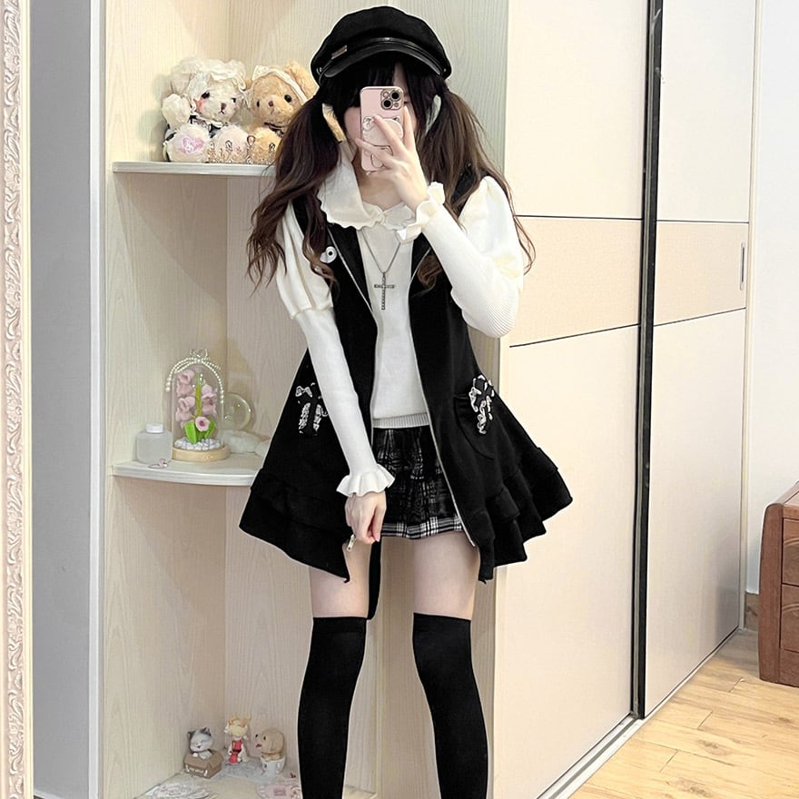 SEASONZ ベスト ノースリーブパーカー 猫耳フード 羽織り JKロリータ