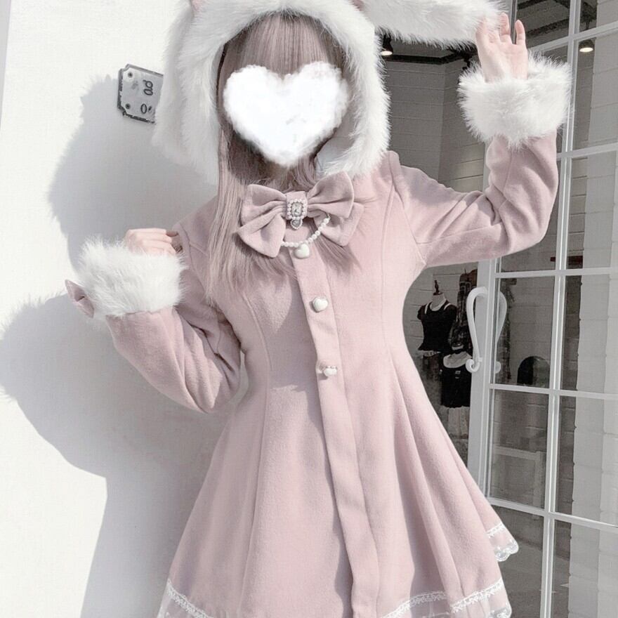 量産型コート うさ耳ファー 甘ロリ ビジュー ロリィタ サブカル系 控えめ