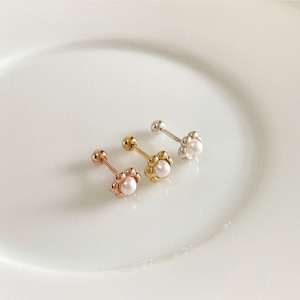 silver925 pearl flower piercing【 3color 】