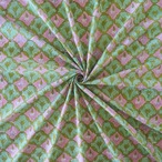 ブロックプリント生地【50cm単位】インド綿  ジャール柄 くすみピンク×グリーン #51615-PK2