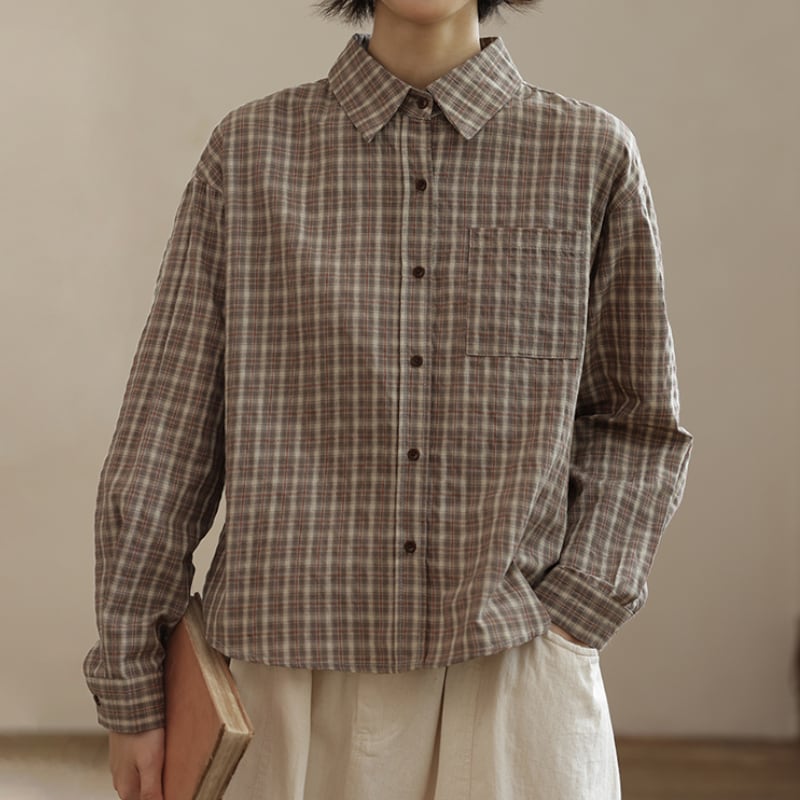 チェック柄ボタンシャツ M1809