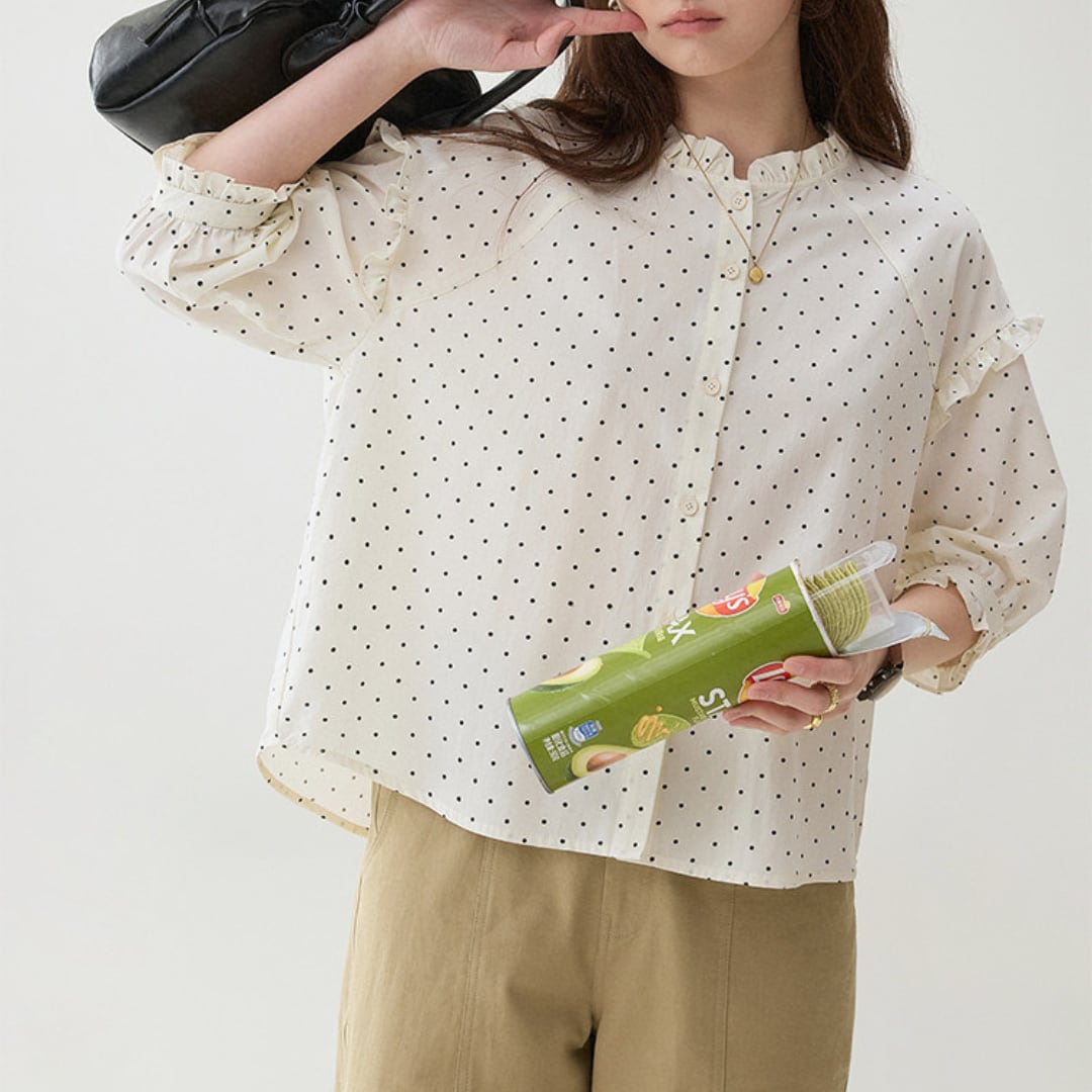 dot frill blouse