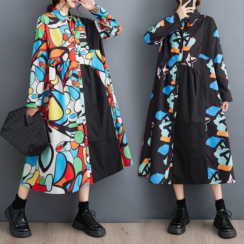 RETRO STITCH A-LINE MIDI SHIRT DRESS 2colors M-11110