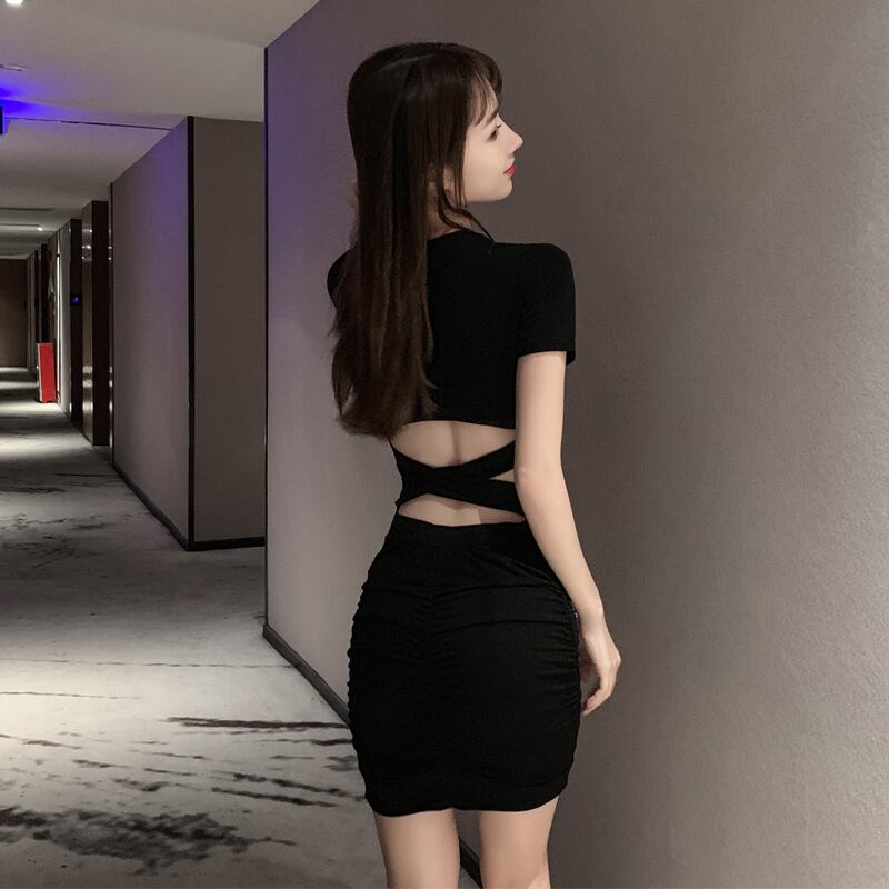 ショートスカート サマーホルタークロススリムドレス 夏物 スリムヒップ ハンチェンe59397478198