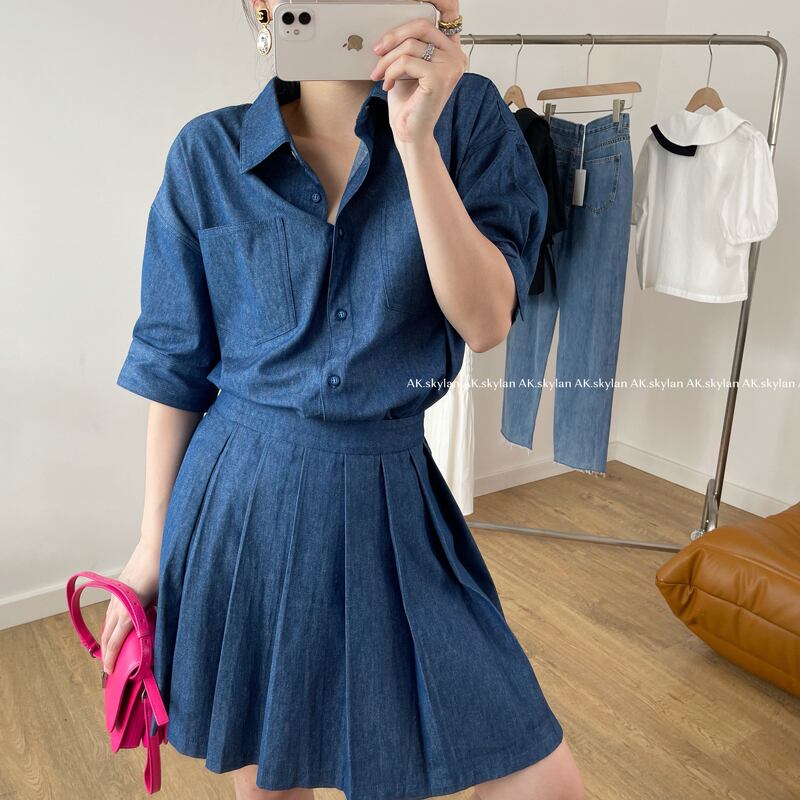 シャツ 薄手プリーツAライン スカート ビッグFスモールZ韓国22497316188